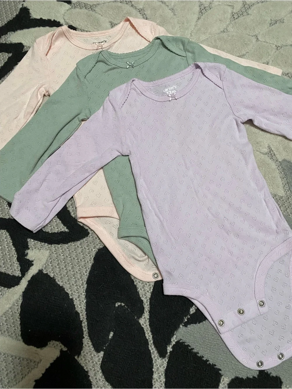 Carter's Three-Pack Baby Girl Bodysuits in Pink, Purple & Green 12 Month